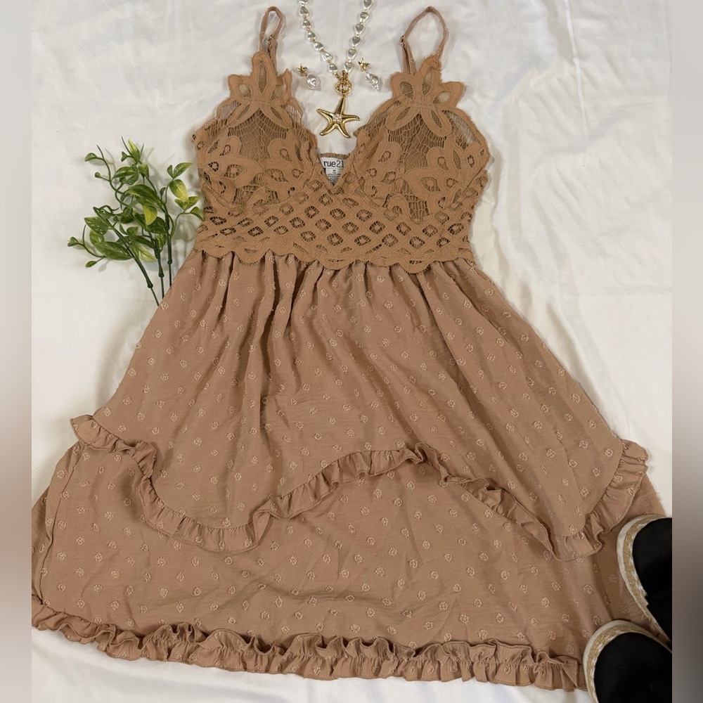 Rue21 Beige Lace V-Neck Dress